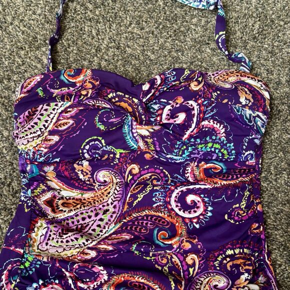 Lauren By Ralph Lauren’s Women’s Purple Paisley One Piece Swim Suit Size 10 - Picture 3 of 9